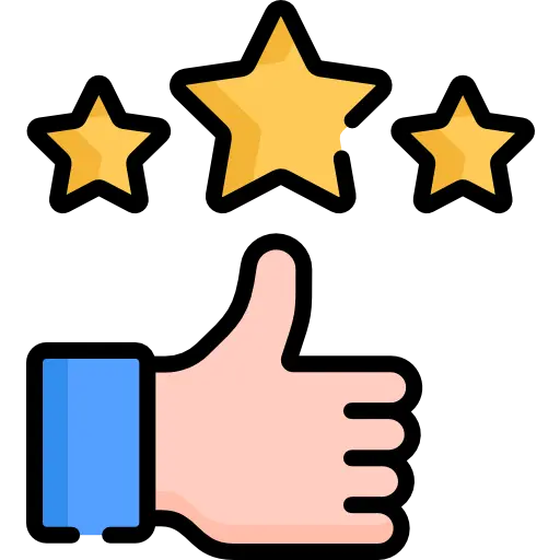 An illustrated thumbs-up hand with three gold stars above it, suggesting positive feedback or a high rating.