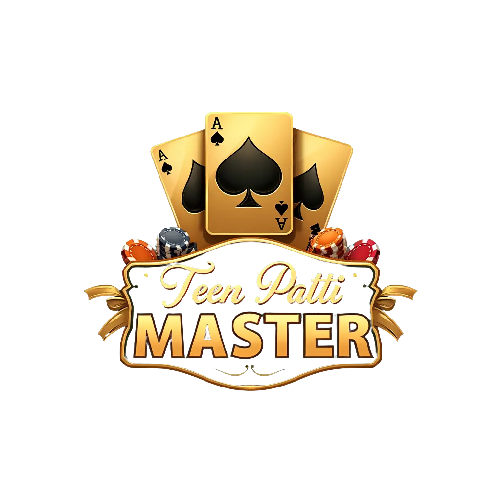 Logo of "Teen Patti Master" with spade ace cards and poker chips on a transparent background.